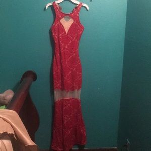 Red and shear tan prom/formal dress